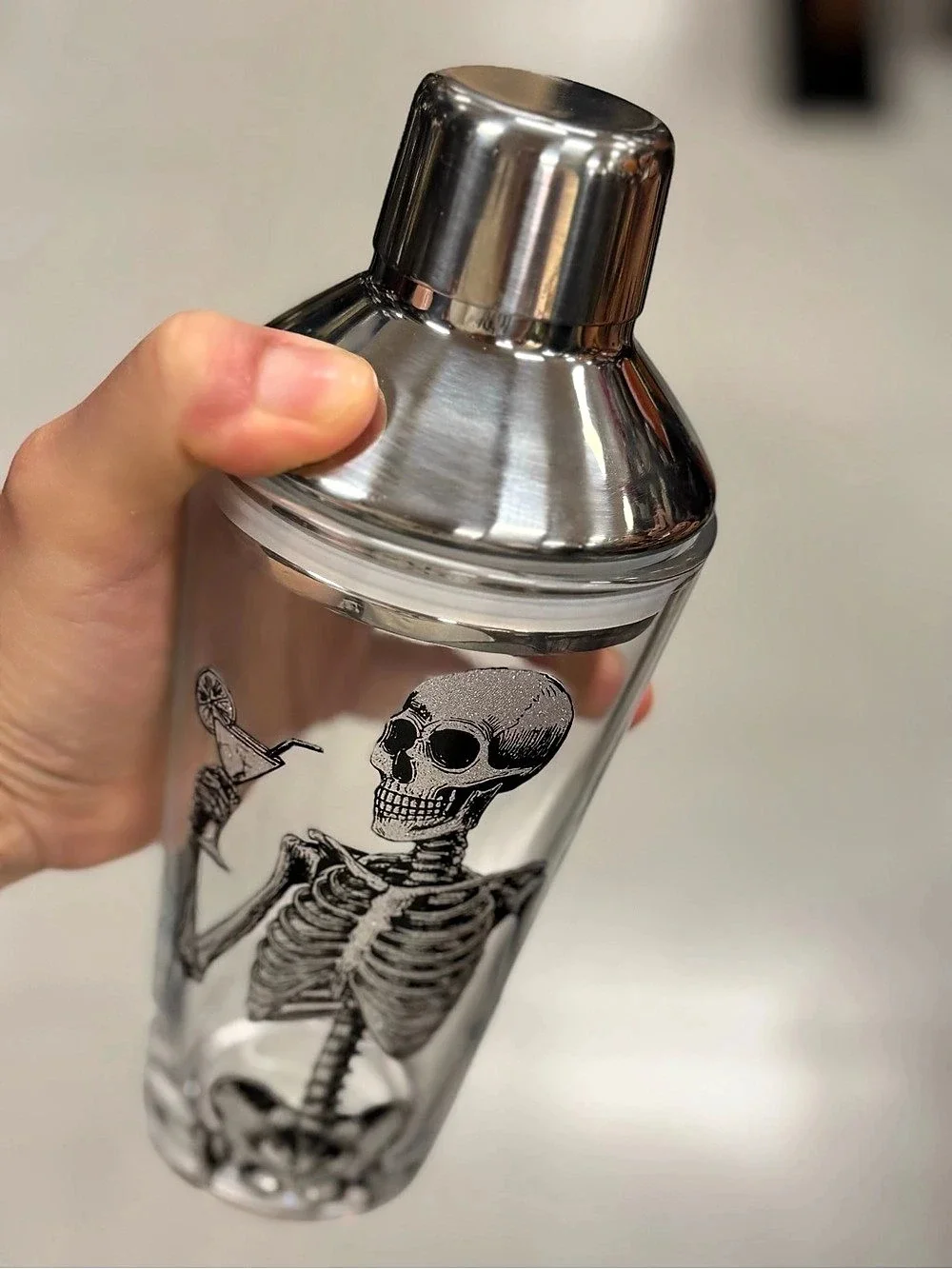 Skeleton Cocktail Shaker in Clear & Silver New